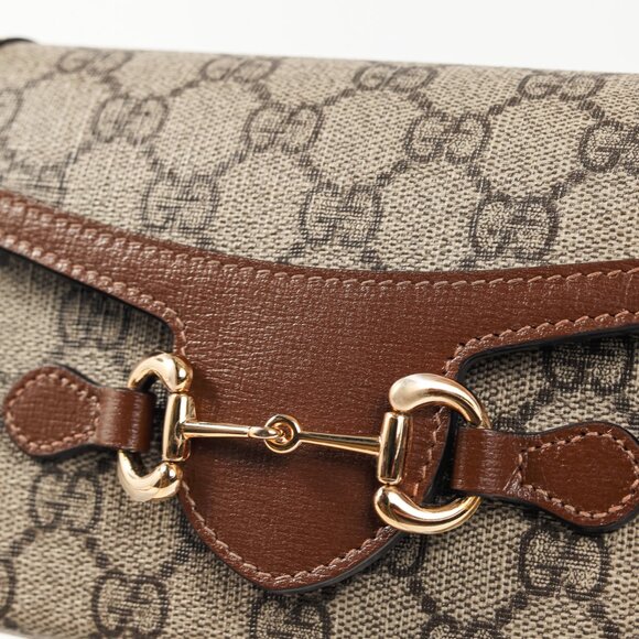 Gucci "Gucci Horsebit 1955" Beige & Dark Brown GG Supreme Mini Bag - Picture 8 of 13